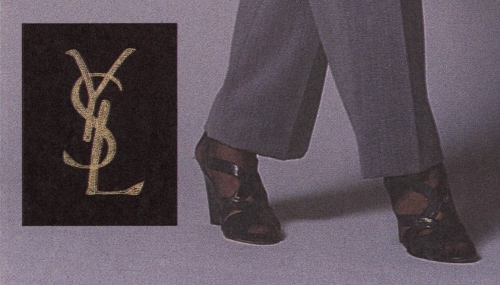 Close-up of the embroidered 'YSL' motif.